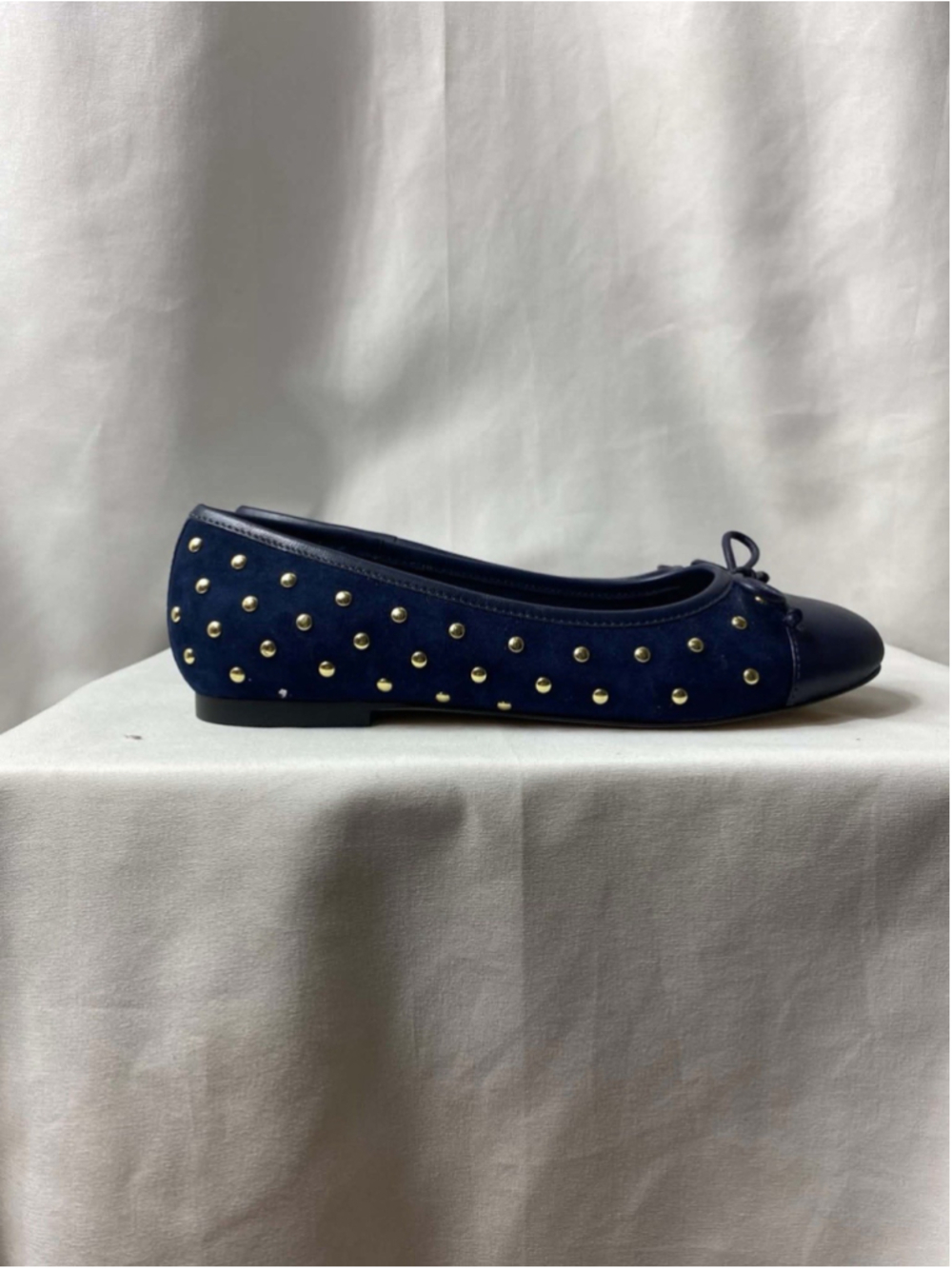 Talbots Women's Navy Suede Studded Slip-On Ballet Flats Bow Round Toe 5 Casual - Picture 5 of 10